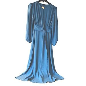 Beautiful Fashion sky blue long sleeved dress